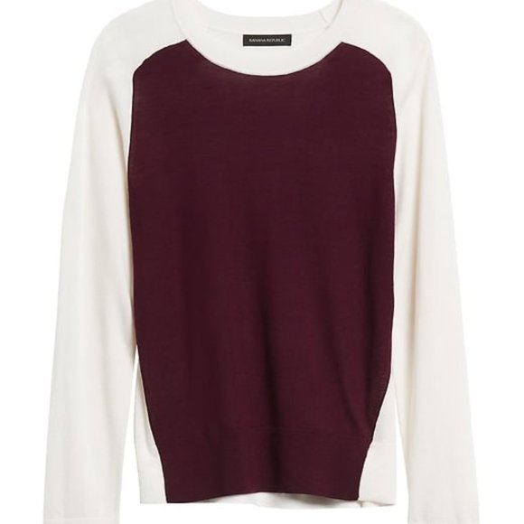 Banana Republic XS Red Wine Washable Merino Color-Block Sweater - Picture 1 of 5